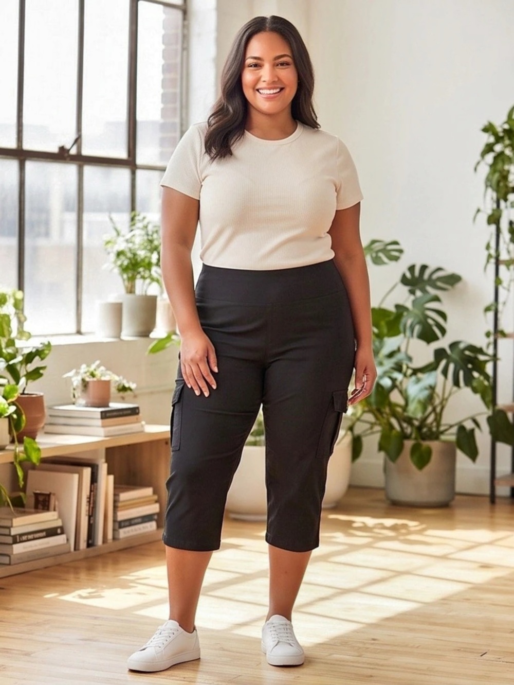 Women's Black Cargo Capri Pants